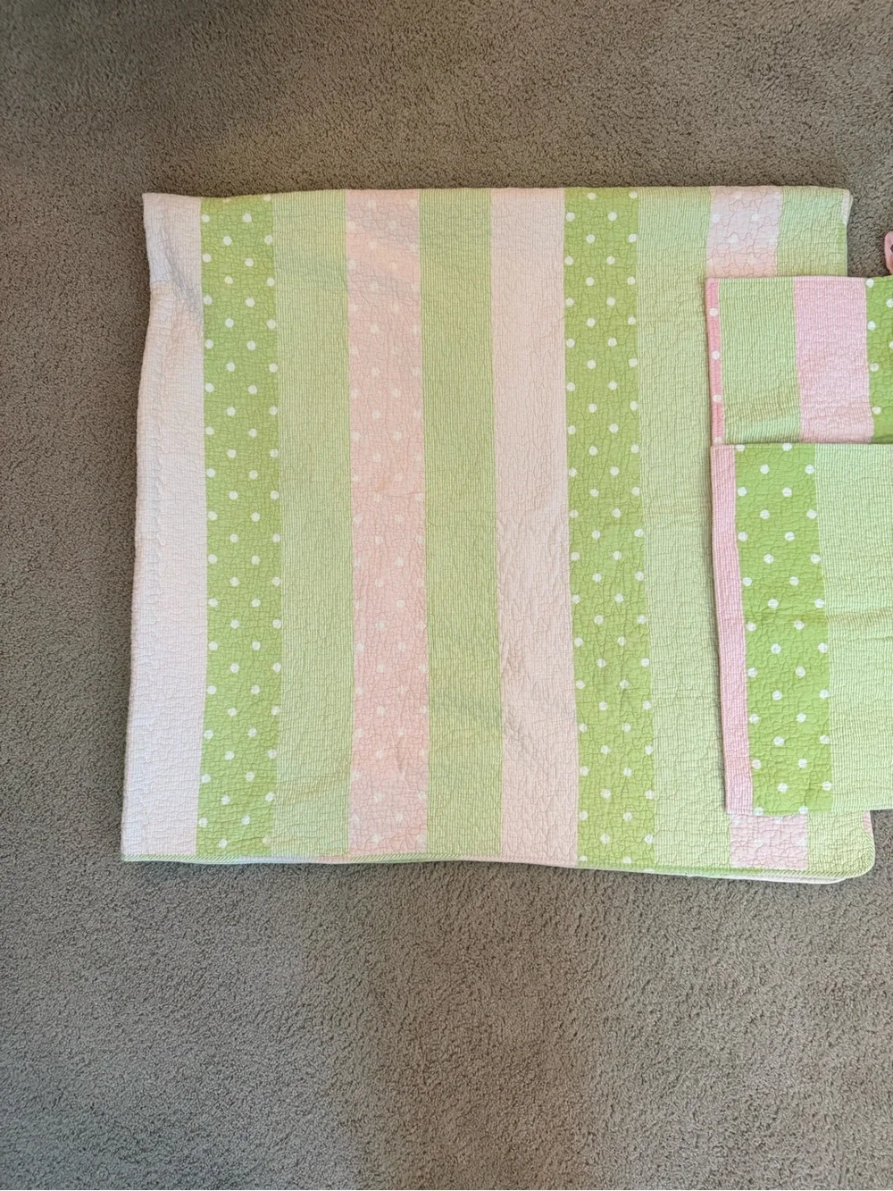 Soft Polka Dot Reversible Baby Quilt in Light Pink and Green
